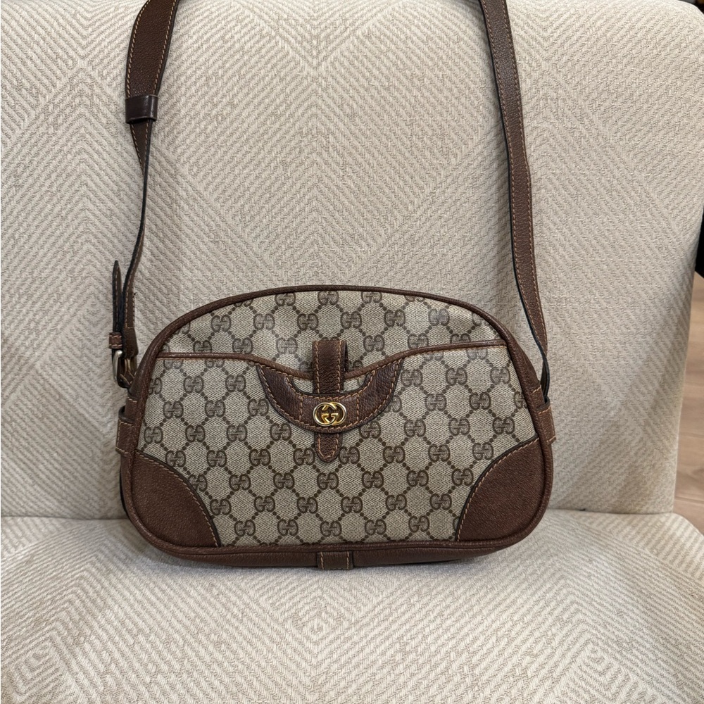 Gucci Brown Crossbody Bag with Gold Accents